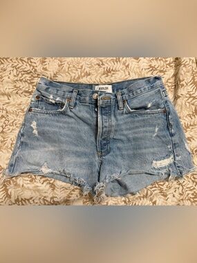 Agolde Light Blue Distressed Denim Shorts